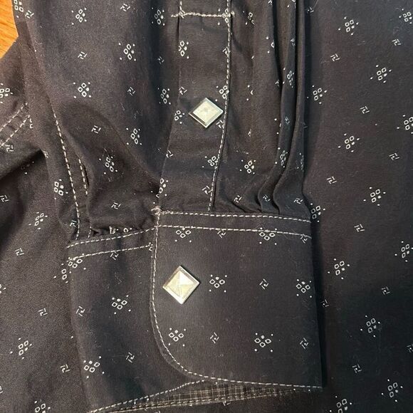 Mens Panhandle Slim Rough Stock Long Sleeve Navy‎ Print Snap Western Shirt - Picture 2 of 9